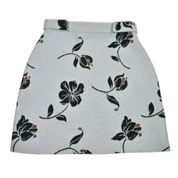 Zara Mini Floral Jacquard Skirt Baby Blue A-Line  Size Small - Picture 4 of 9